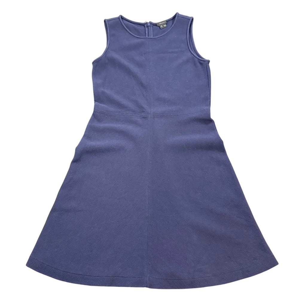 Theory Calna Dress Womens Navy Blue Ribbed A-Line Sleeveless Minimalist S